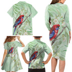 Australia Crimson Rosella Family Matching Long Sleeve Bodycon Dress and Hawaiian Shirt Platycercus Elegans Eucalyptus Alba Watercolor - Aussie Hoodie