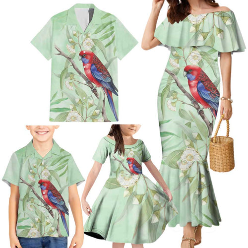 Australia Crimson Rosella Family Matching Mermaid Dress and Hawaiian Shirt Platycercus Elegans Eucalyptus Alba Watercolor - Aussie Hoodie