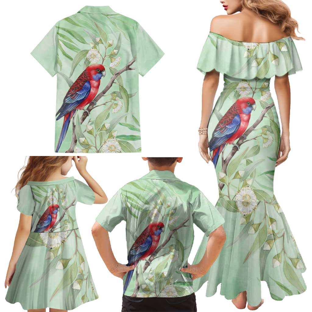 Australia Crimson Rosella Family Matching Mermaid Dress and Hawaiian Shirt Platycercus Elegans Eucalyptus Alba Watercolor - Aussie Hoodie