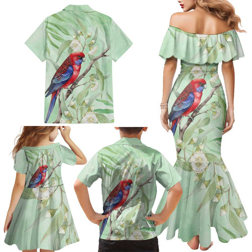 Australia Crimson Rosella Family Matching Mermaid Dress and Hawaiian Shirt Platycercus Elegans Eucalyptus Alba Watercolor - Aussie Hoodie