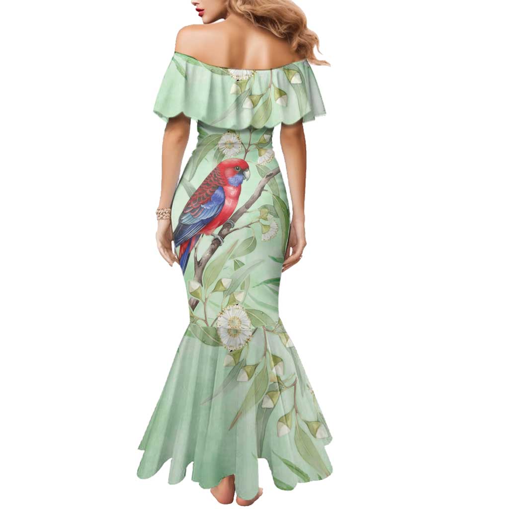 Australia Crimson Rosella Family Matching Mermaid Dress and Hawaiian Shirt Platycercus Elegans Eucalyptus Alba Watercolor - Aussie Hoodie