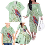 Australia Crimson Rosella Family Matching Off The Shoulder Long Sleeve Dress and Hawaiian Shirt Platycercus Elegans Eucalyptus Alba Watercolor - Aussie Hoodie