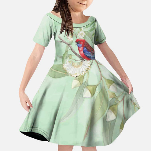 Australia Crimson Rosella Family Matching Off The Shoulder Long Sleeve Dress and Hawaiian Shirt Platycercus Elegans Eucalyptus Alba Watercolor - Aussie Hoodie