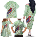 Australia Crimson Rosella Family Matching Off The Shoulder Long Sleeve Dress and Hawaiian Shirt Platycercus Elegans Eucalyptus Alba Watercolor - Aussie Hoodie
