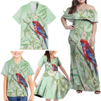 Australia Crimson Rosella Family Matching Off Shoulder Maxi Dress and Hawaiian Shirt Platycercus Elegans Eucalyptus Alba Watercolor - Aussie Hoodie