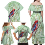 Australia Crimson Rosella Family Matching Off Shoulder Maxi Dress and Hawaiian Shirt Platycercus Elegans Eucalyptus Alba Watercolor - Aussie Hoodie