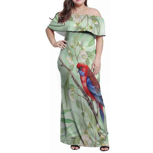 Australia Crimson Rosella Family Matching Off Shoulder Maxi Dress and Hawaiian Shirt Platycercus Elegans Eucalyptus Alba Watercolor - Aussie Hoodie