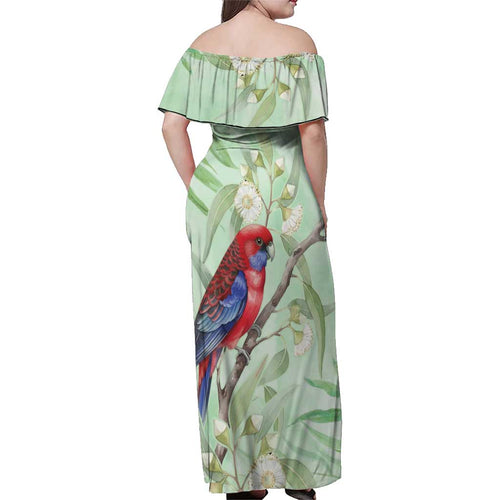 Australia Crimson Rosella Family Matching Off Shoulder Maxi Dress and Hawaiian Shirt Platycercus Elegans Eucalyptus Alba Watercolor - Aussie Hoodie
