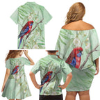 Australia Crimson Rosella Family Matching Off Shoulder Short Dress and Hawaiian Shirt Platycercus Elegans Eucalyptus Alba Watercolor - Aussie Hoodie