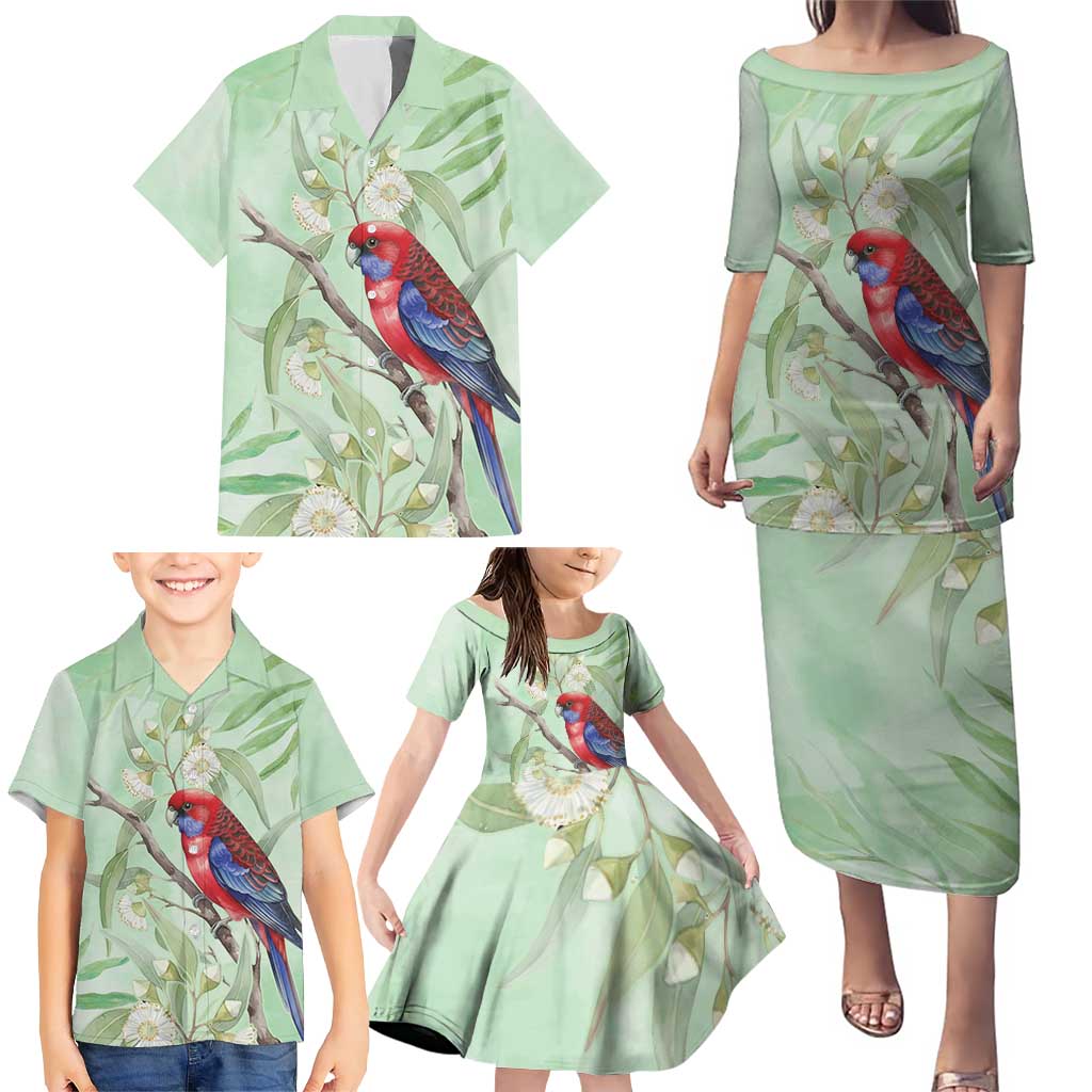 Australia Crimson Rosella Family Matching Puletasi and Hawaiian Shirt Platycercus Elegans Eucalyptus Alba Watercolor - Aussie Hoodie