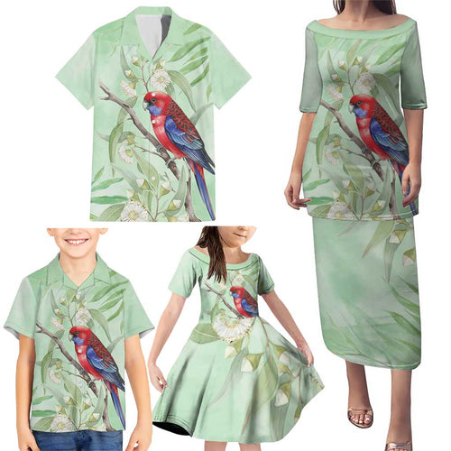 Australia Crimson Rosella Family Matching Puletasi and Hawaiian Shirt Platycercus Elegans Eucalyptus Alba Watercolor - Aussie Hoodie