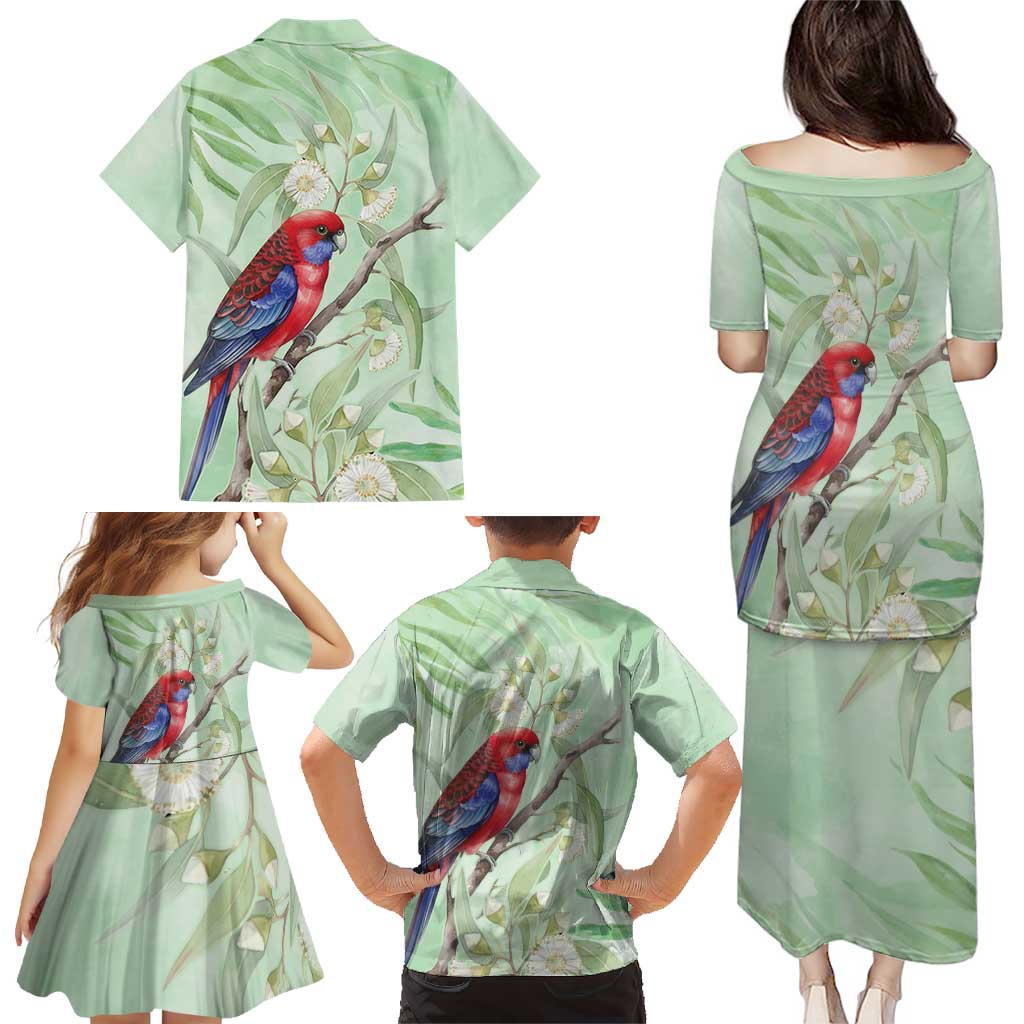 Australia Crimson Rosella Family Matching Puletasi and Hawaiian Shirt Platycercus Elegans Eucalyptus Alba Watercolor - Aussie Hoodie