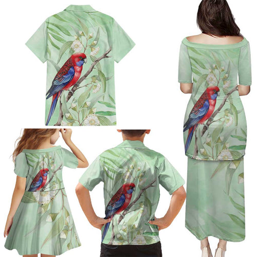 Australia Crimson Rosella Family Matching Puletasi and Hawaiian Shirt Platycercus Elegans Eucalyptus Alba Watercolor - Aussie Hoodie