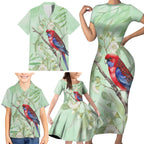 Australia Crimson Rosella Family Matching Short Sleeve Bodycon Dress and Hawaiian Shirt Platycercus Elegans Eucalyptus Alba Watercolor - Aussie Hoodie
