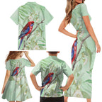 Australia Crimson Rosella Family Matching Short Sleeve Bodycon Dress and Hawaiian Shirt Platycercus Elegans Eucalyptus Alba Watercolor - Aussie Hoodie