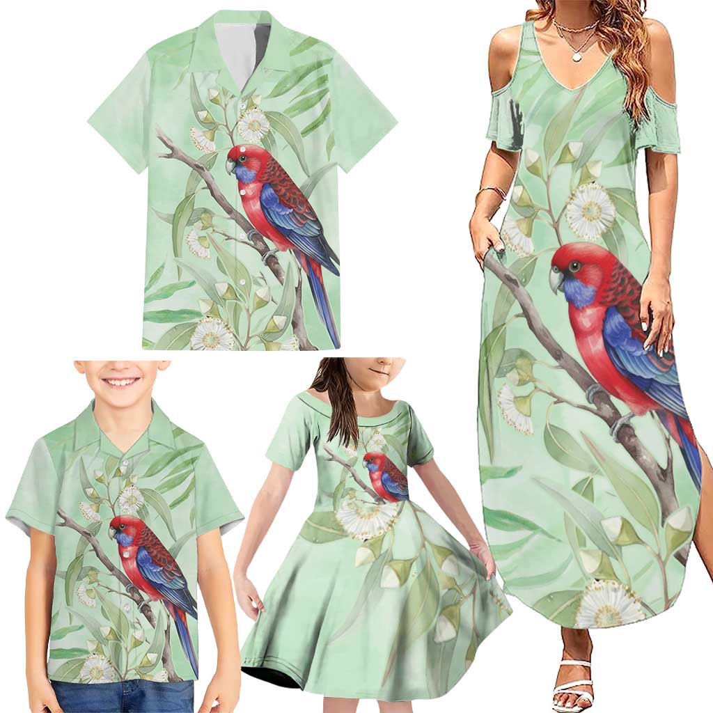 Australia Crimson Rosella Family Matching Summer Maxi Dress and Hawaiian Shirt Platycercus Elegans Eucalyptus Alba Watercolor - Aussie Hoodie