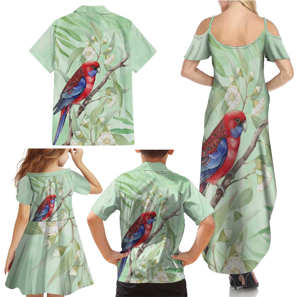 Australia Crimson Rosella Family Matching Summer Maxi Dress and Hawaiian Shirt Platycercus Elegans Eucalyptus Alba Watercolor - Aussie Hoodie