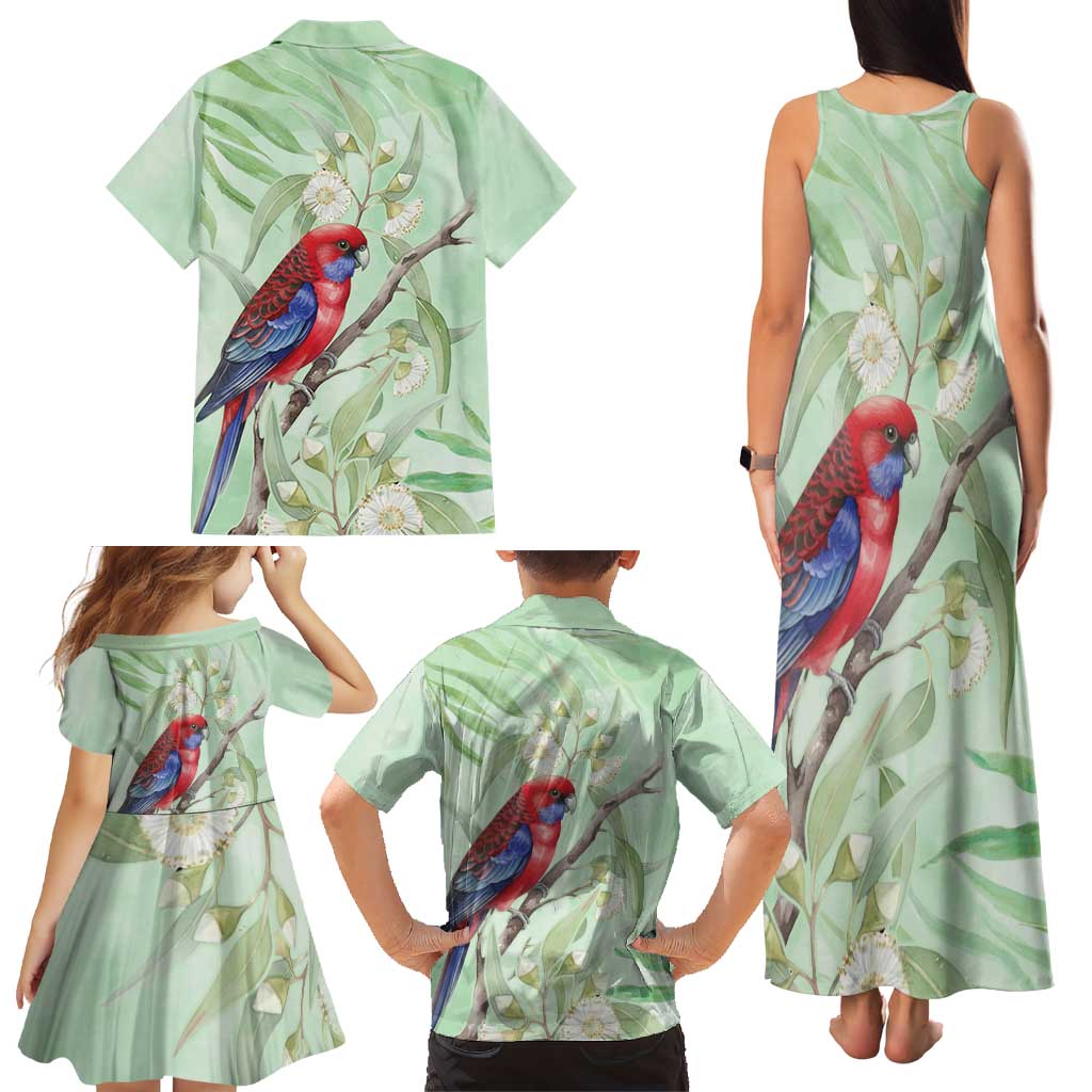 Australia Crimson Rosella Family Matching Tank Maxi Dress and Hawaiian Shirt Platycercus Elegans Eucalyptus Alba Watercolor - Aussie Hoodie