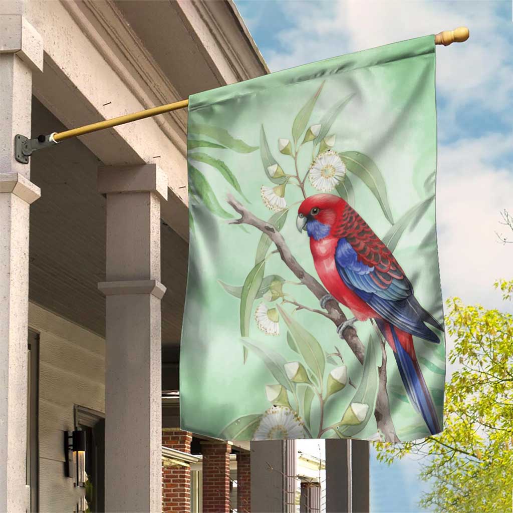 Australia Crimson Rosella Garden Flag Platycercus Elegans Eucalyptus Alba Watercolor - Aussie Hoodie