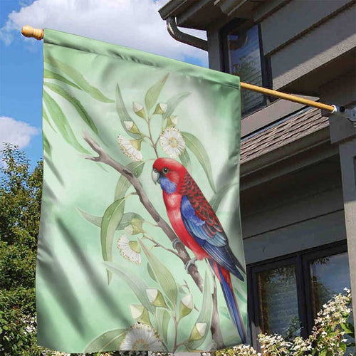 Australia Crimson Rosella Garden Flag Platycercus Elegans Eucalyptus Alba Watercolor - Aussie Hoodie