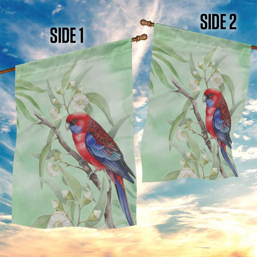 Australia Crimson Rosella Garden Flag Platycercus Elegans Eucalyptus Alba Watercolor - Aussie Hoodie