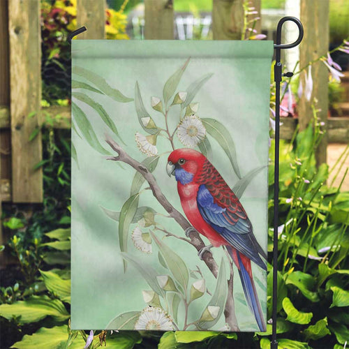 Australia Crimson Rosella Garden Flag Platycercus Elegans Eucalyptus Alba Watercolor - Aussie Hoodie
