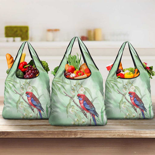 Australia Crimson Rosella Grocery Bag Platycercus Elegans Eucalyptus Alba Watercolor - Aussie Hoodie