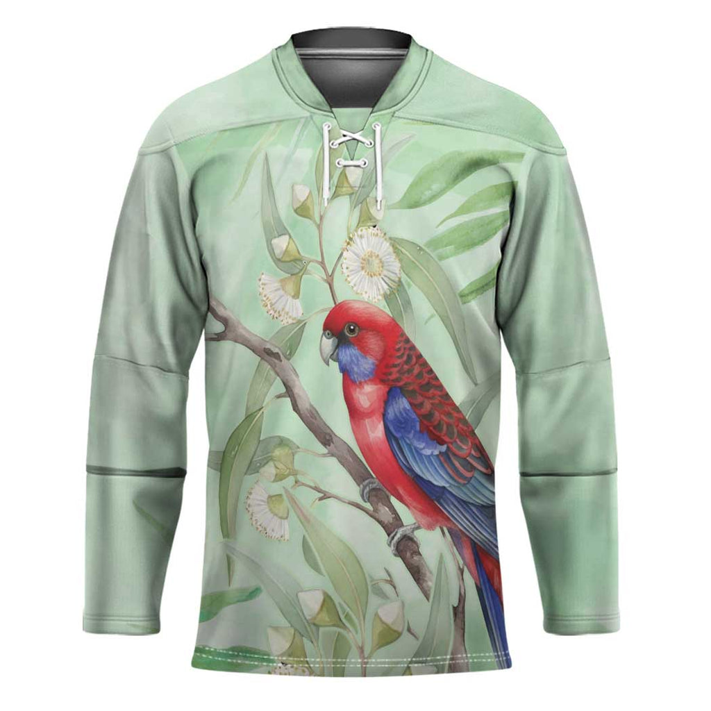 Australia Crimson Rosella Hockey Jersey Platycercus Elegans Eucalyptus Alba Watercolor - Aussie Hoodie