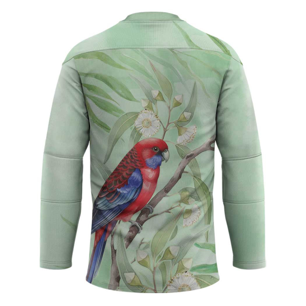 Australia Crimson Rosella Hockey Jersey Platycercus Elegans Eucalyptus Alba Watercolor - Aussie Hoodie