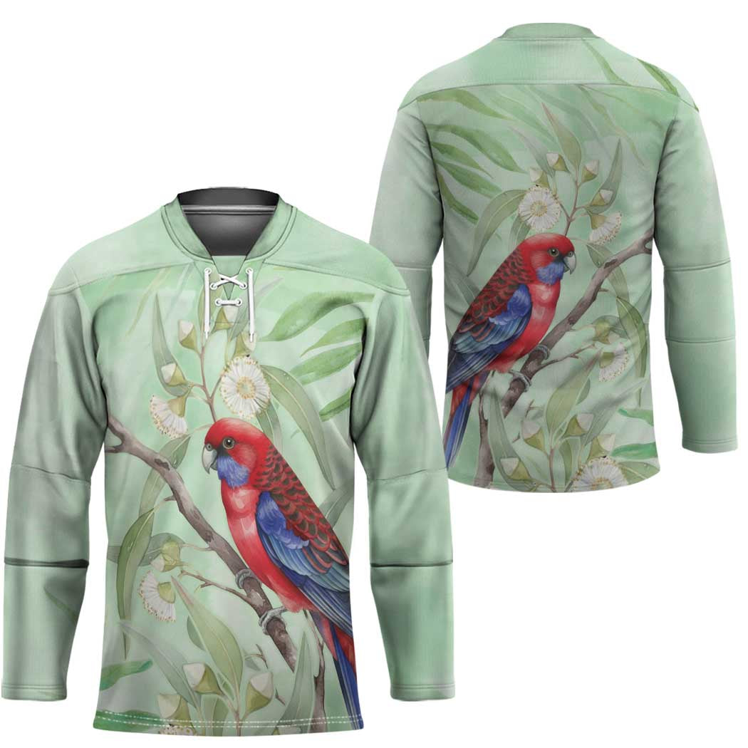 Australia Crimson Rosella Hockey Jersey Platycercus Elegans Eucalyptus Alba Watercolor - Aussie Hoodie