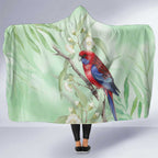 Australia Crimson Rosella Hooded Blanket Platycercus Elegans Eucalyptus Alba Watercolor - Aussie Hoodie