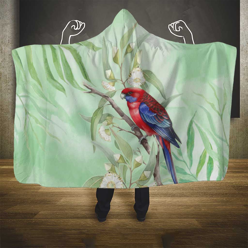 Australia Crimson Rosella Hooded Blanket Platycercus Elegans Eucalyptus Alba Watercolor - Aussie Hoodie