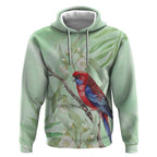 Australia Crimson Rosella Hoodie Platycercus Elegans Eucalyptus Alba Watercolor - Aussie Hoodie