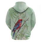 Australia Crimson Rosella Hoodie Platycercus Elegans Eucalyptus Alba Watercolor - Aussie Hoodie