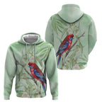 Australia Crimson Rosella Hoodie Platycercus Elegans Eucalyptus Alba Watercolor - Aussie Hoodie
