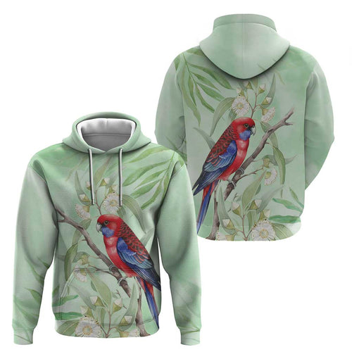 Australia Crimson Rosella Hoodie Platycercus Elegans Eucalyptus Alba Watercolor - Aussie Hoodie