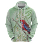 Australia Crimson Rosella Hoodie Platycercus Elegans Eucalyptus Alba Watercolor - Aussie Hoodie