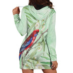 Australia Crimson Rosella Hoodie Dress Platycercus Elegans Eucalyptus Alba Watercolor - Aussie Hoodie