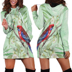 Australia Crimson Rosella Hoodie Dress Platycercus Elegans Eucalyptus Alba Watercolor - Aussie Hoodie