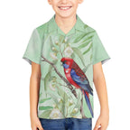 Australia Crimson Rosella Kid Hawaiian Shirt Platycercus Elegans Eucalyptus Alba Watercolor - Aussie Hoodie