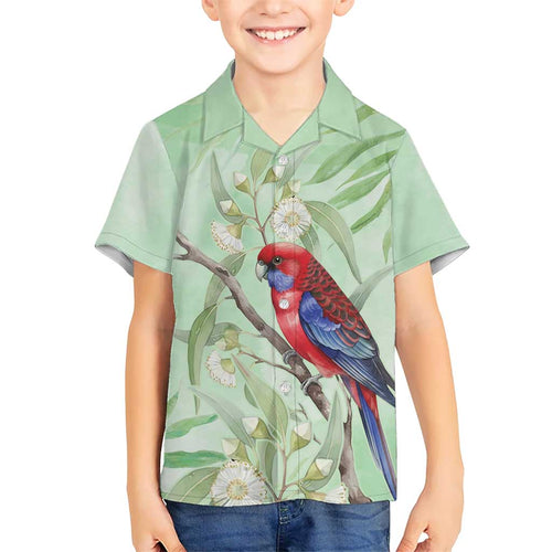 Australia Crimson Rosella Kid Hawaiian Shirt Platycercus Elegans Eucalyptus Alba Watercolor - Aussie Hoodie