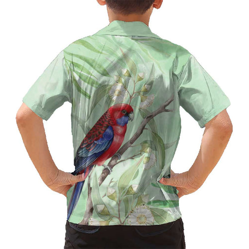 Australia Crimson Rosella Kid Hawaiian Shirt Platycercus Elegans Eucalyptus Alba Watercolor - Aussie Hoodie
