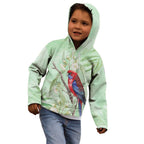 Australia Crimson Rosella Kid Hoodie Platycercus Elegans Eucalyptus Alba Watercolor - Aussie Hoodie