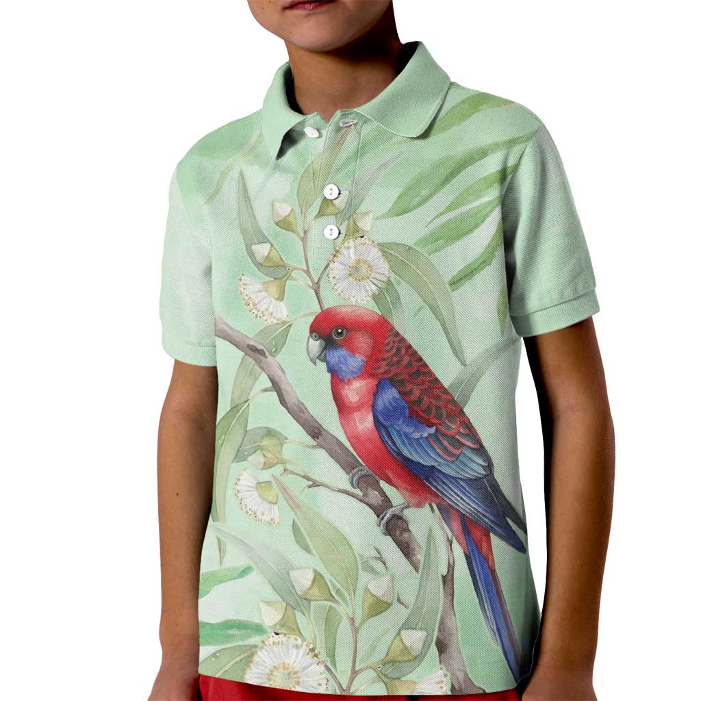 Australia Crimson Rosella Kid Polo Shirt Platycercus Elegans Eucalyptus Alba Watercolor - Aussie Hoodie