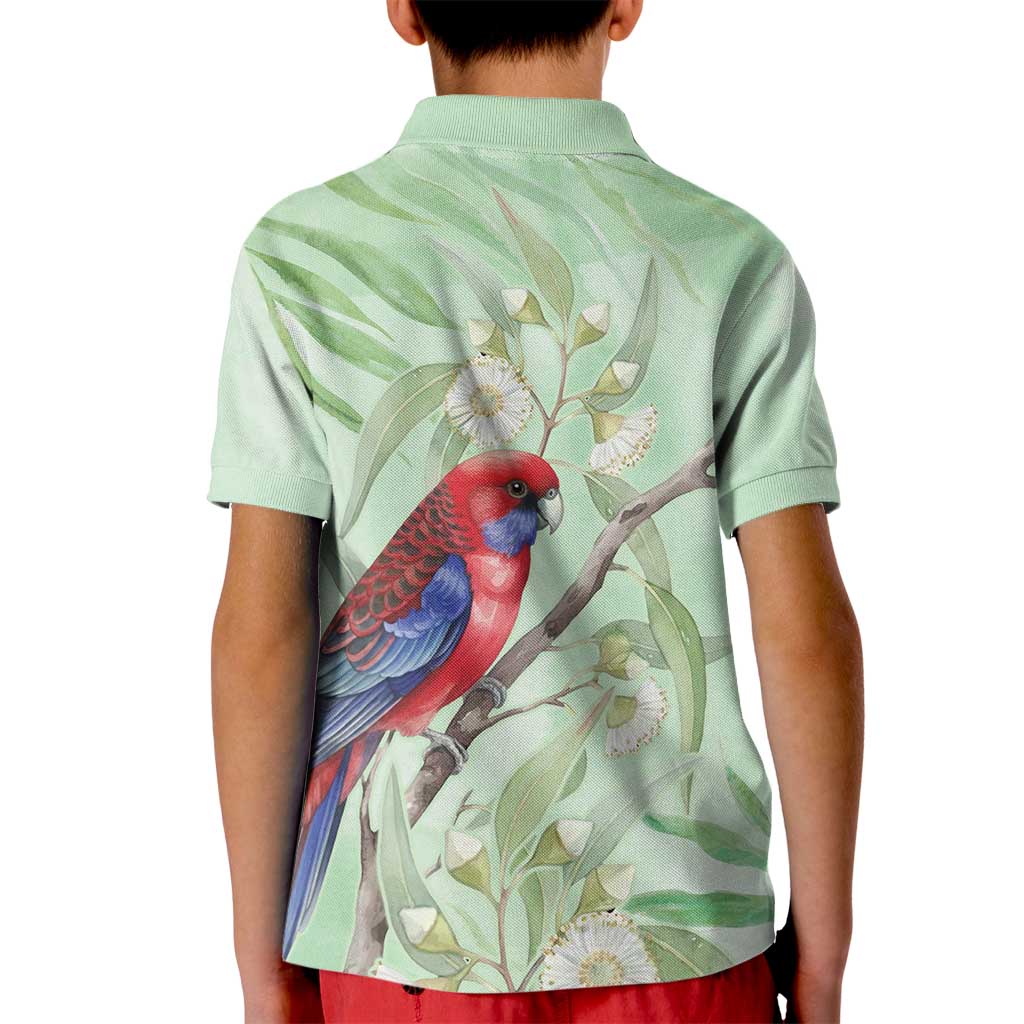 Australia Crimson Rosella Kid Polo Shirt Platycercus Elegans Eucalyptus Alba Watercolor - Aussie Hoodie