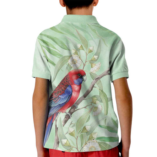 Australia Crimson Rosella Kid Polo Shirt Platycercus Elegans Eucalyptus Alba Watercolor - Aussie Hoodie