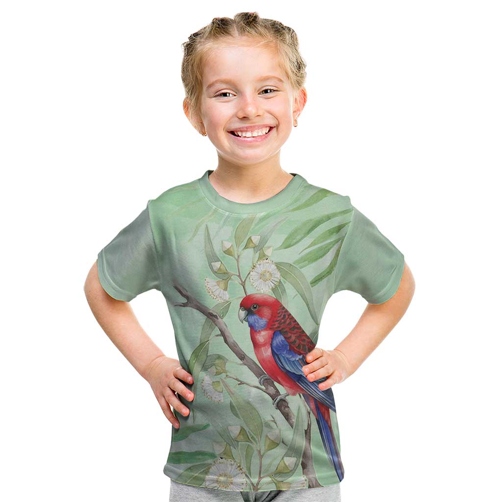 Australia Crimson Rosella Kid T Shirt Platycercus Elegans Eucalyptus Alba Watercolor - Aussie Hoodie