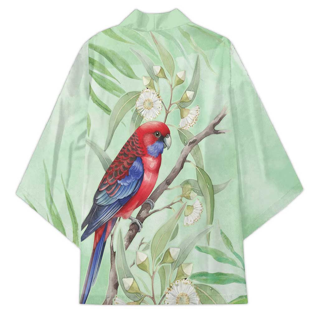 Australia Crimson Rosella Kimono Platycercus Elegans Eucalyptus Alba Watercolor - Aussie Hoodie