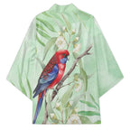Australia Crimson Rosella Kimono Platycercus Elegans Eucalyptus Alba Watercolor - Aussie Hoodie