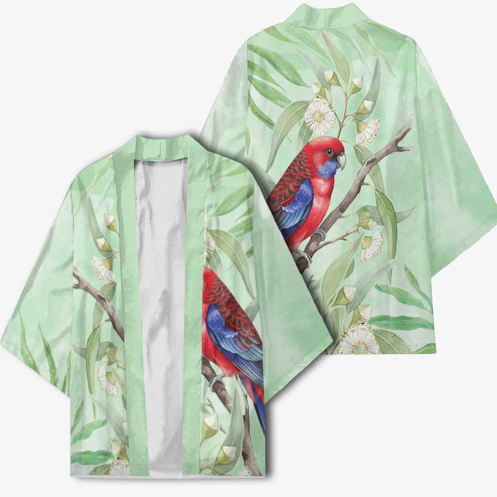 Australia Crimson Rosella Kimono Platycercus Elegans Eucalyptus Alba Watercolor - Aussie Hoodie